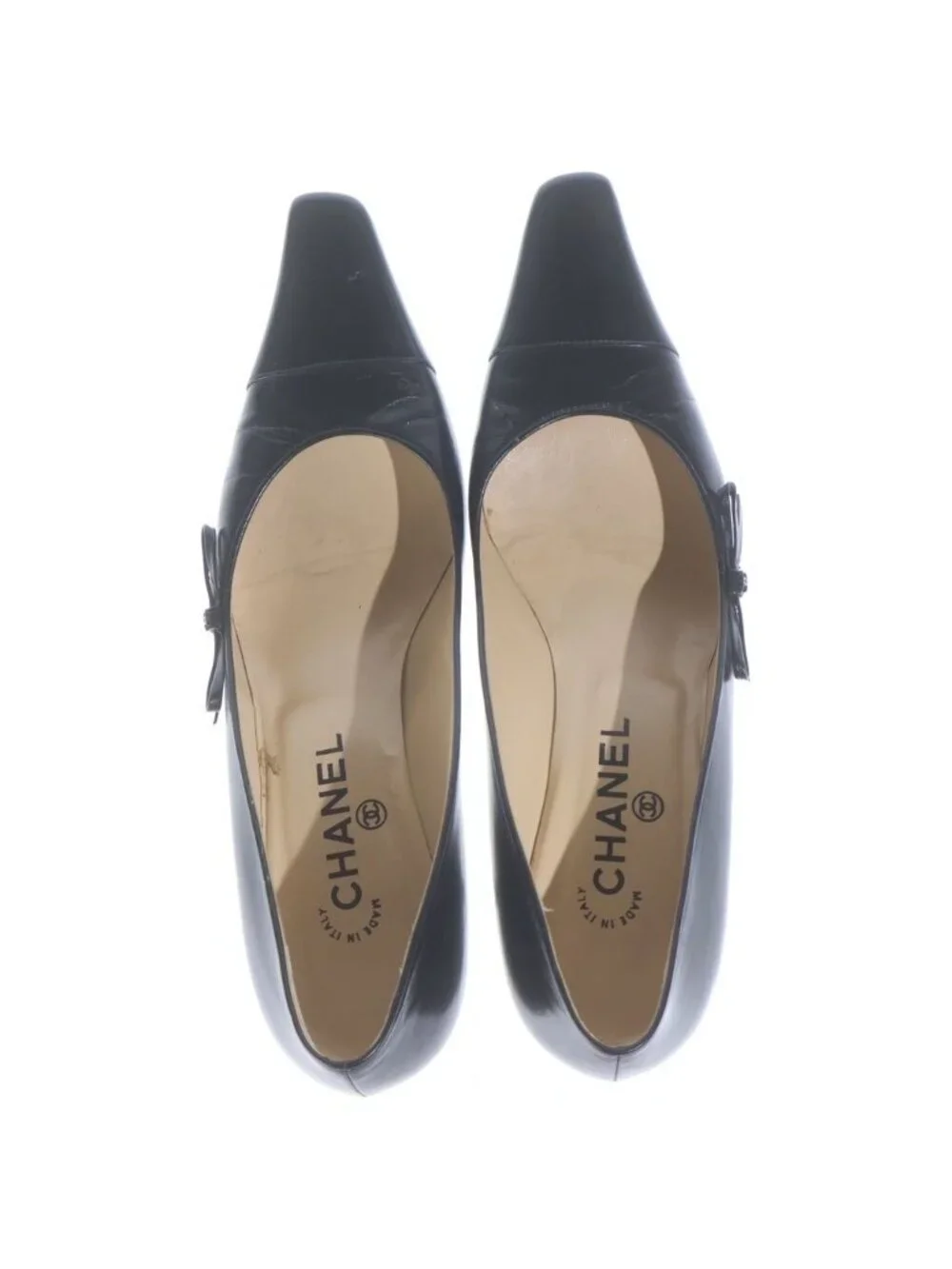 Chanel CC Logo Leather Pumps Heels Black